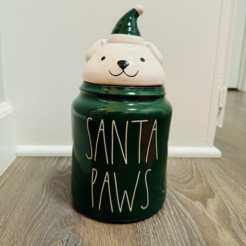 RAE DUNN Santa Paws Figural Dog Canister NEW